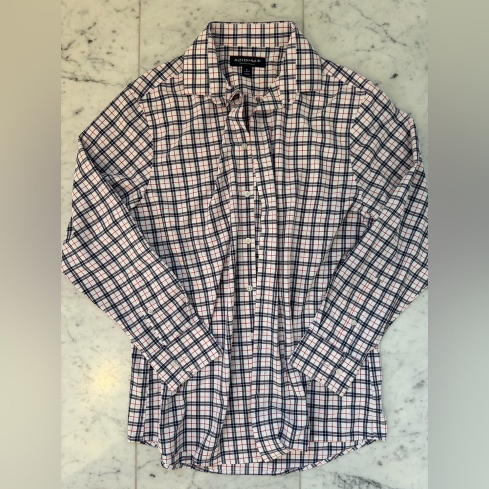 Mizzen+Main Red and Blue Plaid Button-Down Shirt - Medium